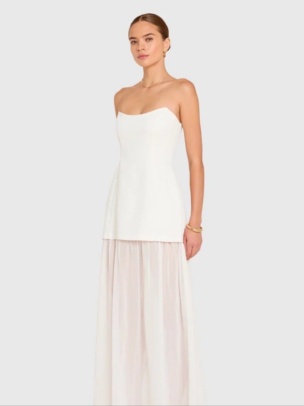 Amanda Uprichard Strapless White Maxi Dress with Sheer Skirt - Picture 3 of 11